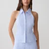 Allison Halter Sleeveless Shirt – Blue Pinstripe Allison Halter Sleeveless Shirt – Blue Pinstripe