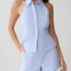 Allison Halter Sleeveless Shirt – Blue Pinstripe Allison Halter Sleeveless Shirt – Blue Pinstripe