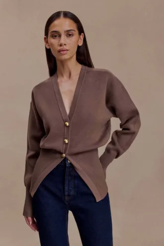 Amanda Statement Button Knit Cardigan – Cacao Brown