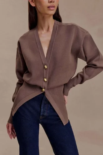 Amanda Statement Button Knit Cardigan – Cacao Brown