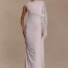 Amandine Ruched Slinky Maxi Dress – Pale Pink Amandine Ruched Slinky Maxi Dress – Pale Pink