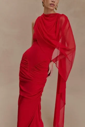Amandine Ruched Slinky Maxi Dress – Ruby
