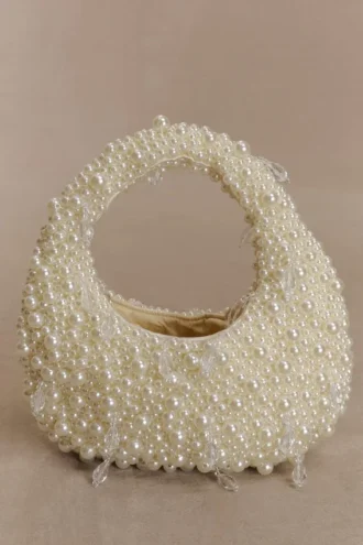 Amara Pearl Teardrop Beaded Bag – White Amara Pearl Teardrop Beaded Bag – White