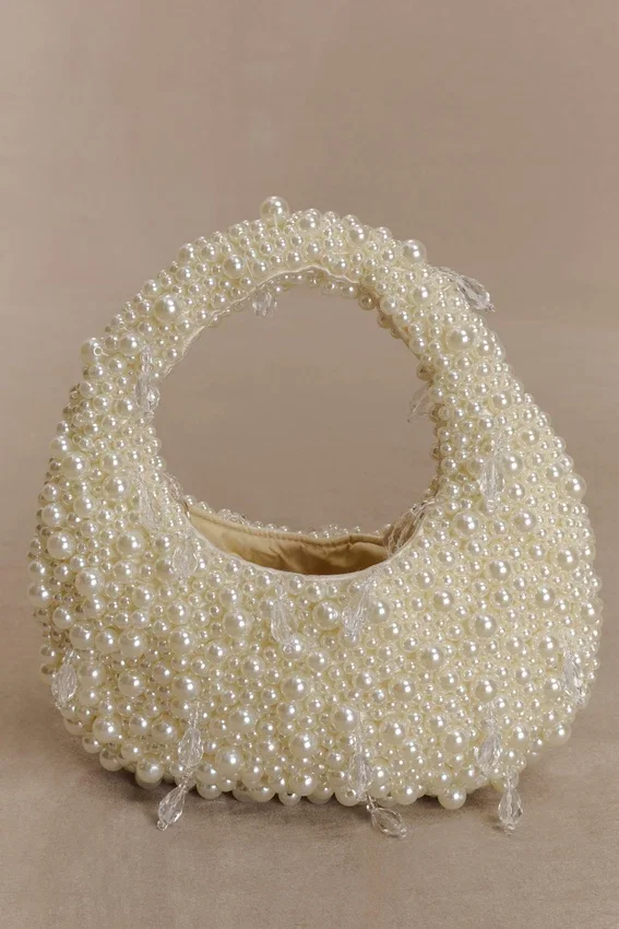 Amara Pearl Teardrop Beaded Bag – White Amara Pearl Teardrop Beaded Bag – White