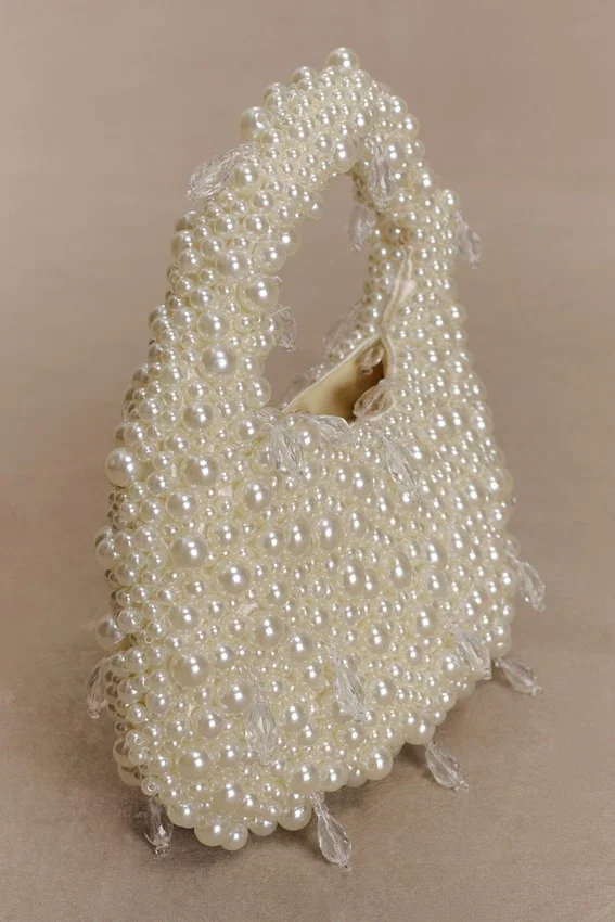 Amara Pearl Teardrop Beaded Bag – White Amara Pearl Teardrop Beaded Bag – White