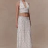 Amaris Gathered Plisse Maxi Skirt – Floral Ditsy Print