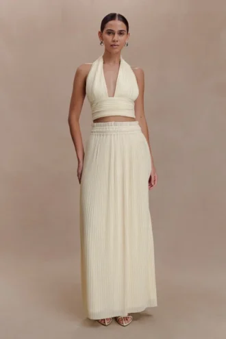 Amaris Gathered Plisse Maxi Skirt – Lemon