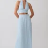 Amaris Gathered Plisse Maxi Skirt – Pale Blue