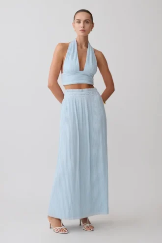 Amaris Gathered Plisse Maxi Skirt – Pale Blue
