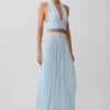 Amaris Gathered Plisse Maxi Skirt – Pale Blue