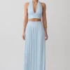 Amaris Gathered Plisse Maxi Skirt – Pale Blue