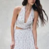 Amaris Sleeveless Plisse Halter Top – Floral Ditsy Print Amaris Sleeveless Plisse Halter Top – Floral Ditsy Print