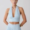 Amaris Sleeveless Plisse Halter Top – Pale Blue