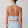 Amaris Sleeveless Plisse Halter Top – Pale Blue