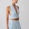Amaris Sleeveless Plisse Halter Top – Pale Blue