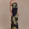 Amaya Strapless Chiffon Maxi Dress – Green Fluid Reverie Print Amaya Strapless Chiffon Maxi Dress – Green Fluid Reverie Print