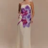 Amaya Strapless Chiffon Maxi Dress – Ivory Koi Orchid Print Amaya Strapless Chiffon Maxi Dress – Ivory Koi Orchid Print