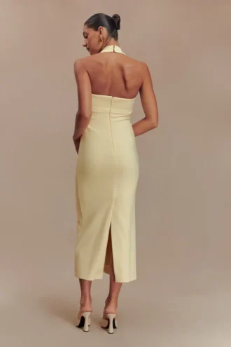 Amelita Suiting Halter Midi Dress – Pale Lemon