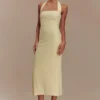 Amelita Suiting Halter Midi Dress – Pale Lemon Amelita Suiting Halter Midi Dress – Pale Lemon