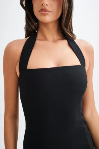 Amelita Suiting Halter Mini Dress – Black
