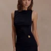 Amia Slinky Sleeveless Mini Dress With Hardware – Black Amia Slinky Sleeveless Mini Dress With Hardware – Black