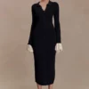 Amirose Ruffle Knit Midi Dress – Black Amirose Ruffle Knit Midi Dress – Black