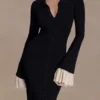 Amirose Ruffle Knit Midi Dress – Black Amirose Ruffle Knit Midi Dress – Black