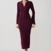 Amirose Ruffle Knit Midi Dress – Plum Amirose Ruffle Knit Midi Dress – Plum