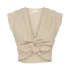 Anahita Linen Front Bows Short Sleeve Top – Natural