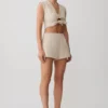Anahita Linen Front Bows Short Sleeve Top – Natural