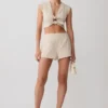 Anahita Linen Front Bows Short Sleeve Top – Natural