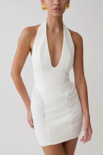Anari Gathered Scuba Mini Dress – White