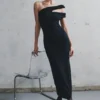 Anastasia One Shoulder Modal Midi Dress – Black Anastasia One Shoulder Modal Midi Dress – Black