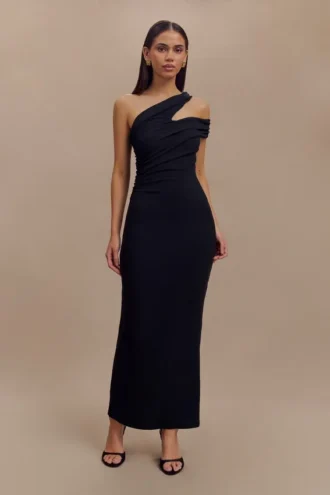 Anastasia One Shoulder Modal Midi Dress – Black