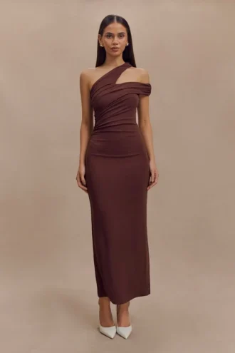 Anastasia One Shoulder Modal Midi Dress – Mahogany