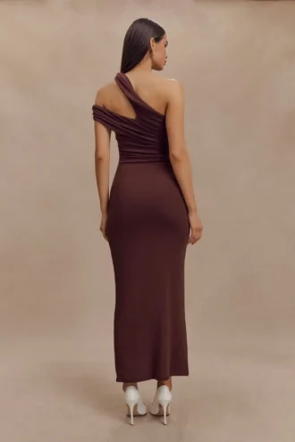Anastasia One Shoulder Modal Midi Dress – Mahogany