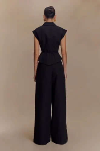 Raya Mid Rise Wide Leg Linen Pant – Black