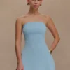 Anette Bandage Knit Strapless Top – Sky Blue Anette Bandage Knit Strapless Top – Sky Blue