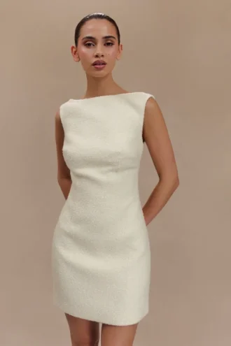 Angela Textured Boucle Mini Dress – Ivory