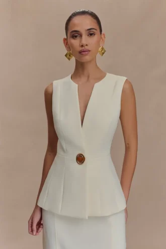 Angelie Suiting Vest Top – Ivory