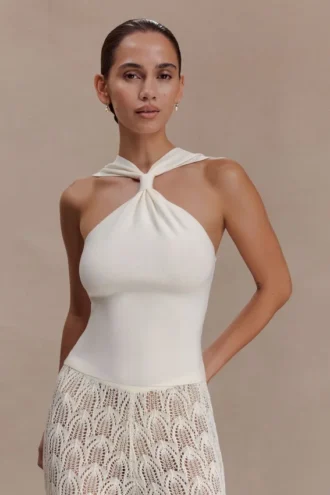 Angelika Twist Front Knit Top – Ivory
