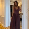 Angelina Scuba Halter Midi Dress – Chocolate Angelina Scuba Halter Midi Dress – Chocolate