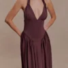 Angelina Scuba Halter Midi Dress – Chocolate Angelina Scuba Halter Midi Dress – Chocolate