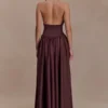 Angelina Scuba Halter Midi Dress – Chocolate Angelina Scuba Halter Midi Dress – Chocolate