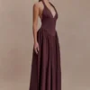 Angelina Scuba Halter Midi Dress – Chocolate Angelina Scuba Halter Midi Dress – Chocolate