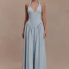 Angelina Scuba Halter Midi Dress – Pale Blue