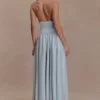 Angelina Scuba Halter Midi Dress – Pale Blue