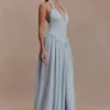 Angelina Scuba Halter Midi Dress – Pale Blue