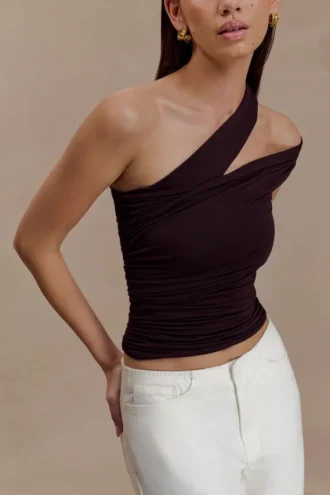 Anna One Shoulder Modal Top – Cacao Brown