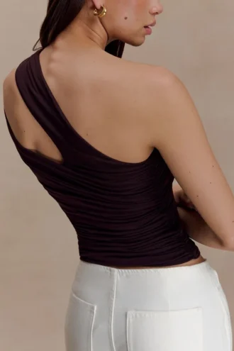 Anna One Shoulder Modal Top – Cacao Brown
